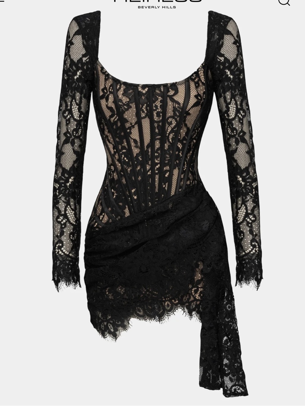 Heiress Beverly Hills Black Lace Corset Long-Sleeve Mini Dress